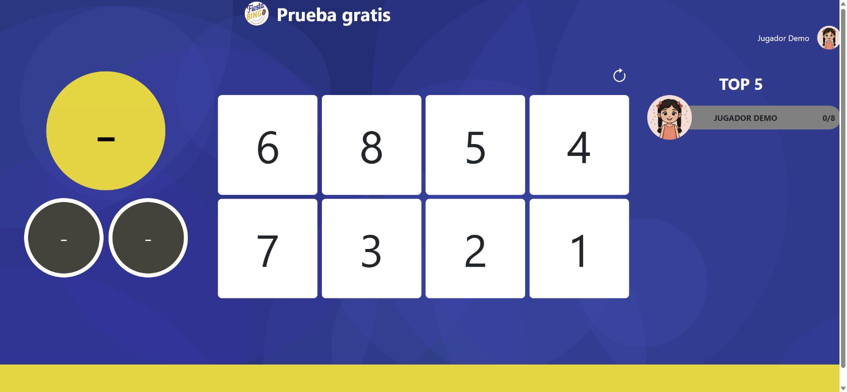 Tablero personal del jugador con números y clasificación